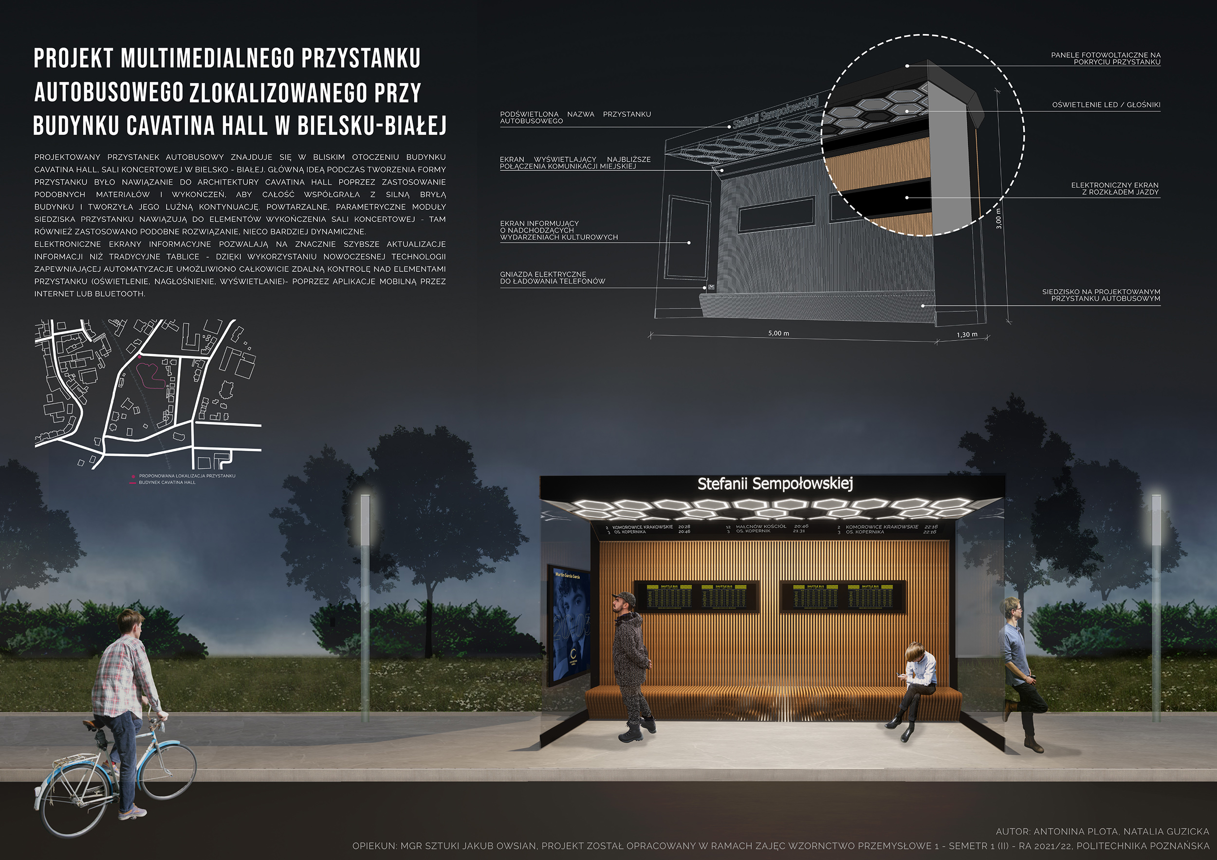 Projekt autobusowego przystanku multimedialnego cavatina Hall przy ulicy Stefanii Sempołowskiej w Bielsku-Białej